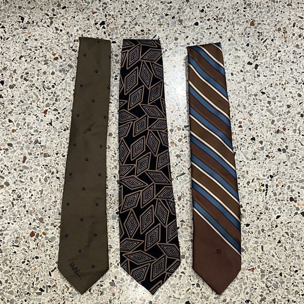 Halston Christian Dior Givenchy brown navy blue necktie tie lot